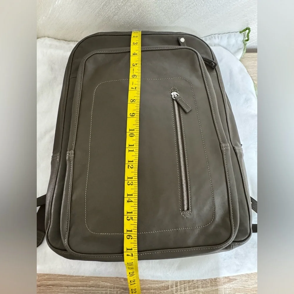 Longchamp Army Green Leather Backpack